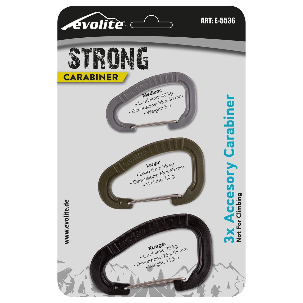 3945431907_nabir-iz-3 Набір із 3 карабінів Evolite Strong (чорний/хакі/сірий) - Зображення 1